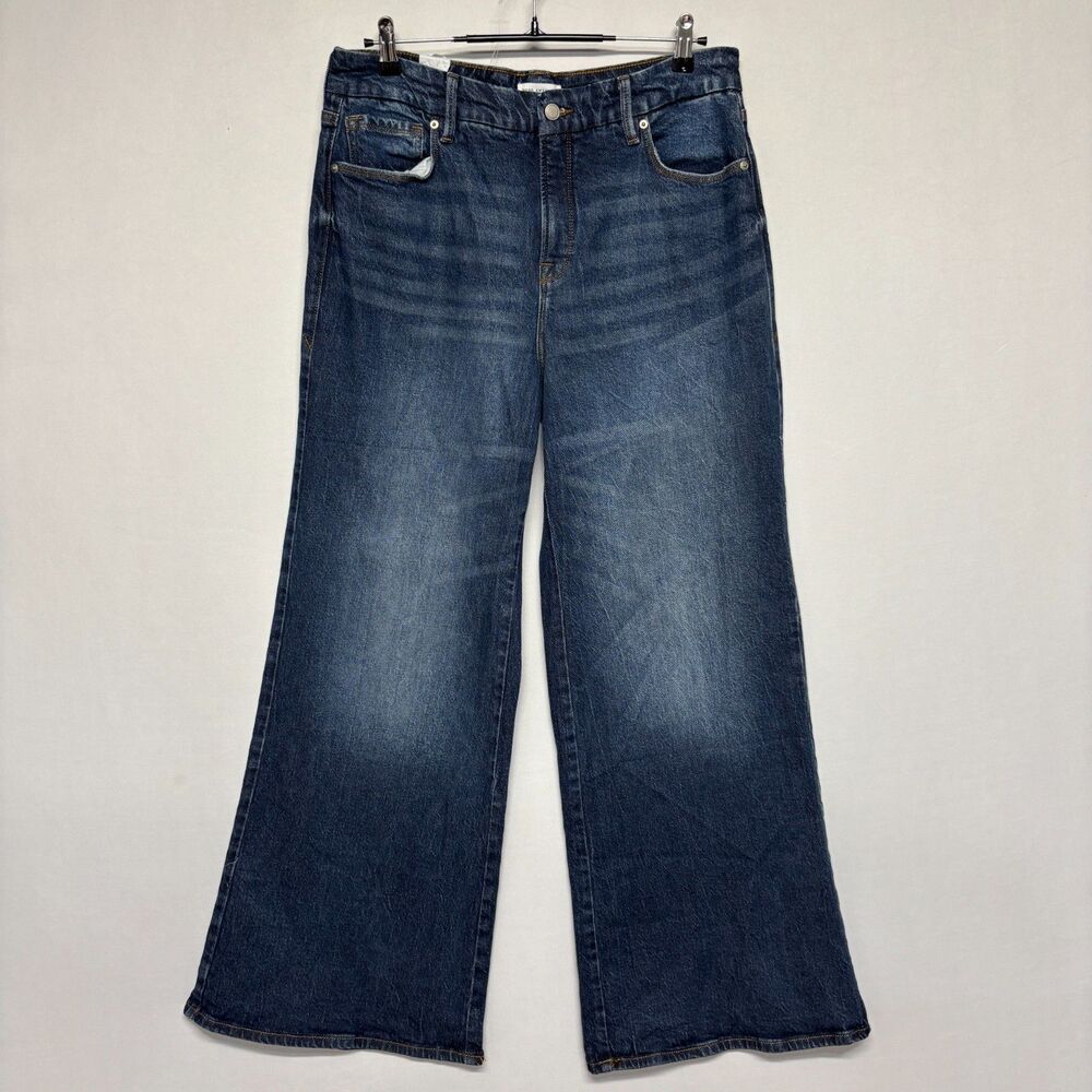 Good American Good Petite Palazzo Wide Leg Jeans Size 14/32 Denim C131 -15 - Picture 2 of 16